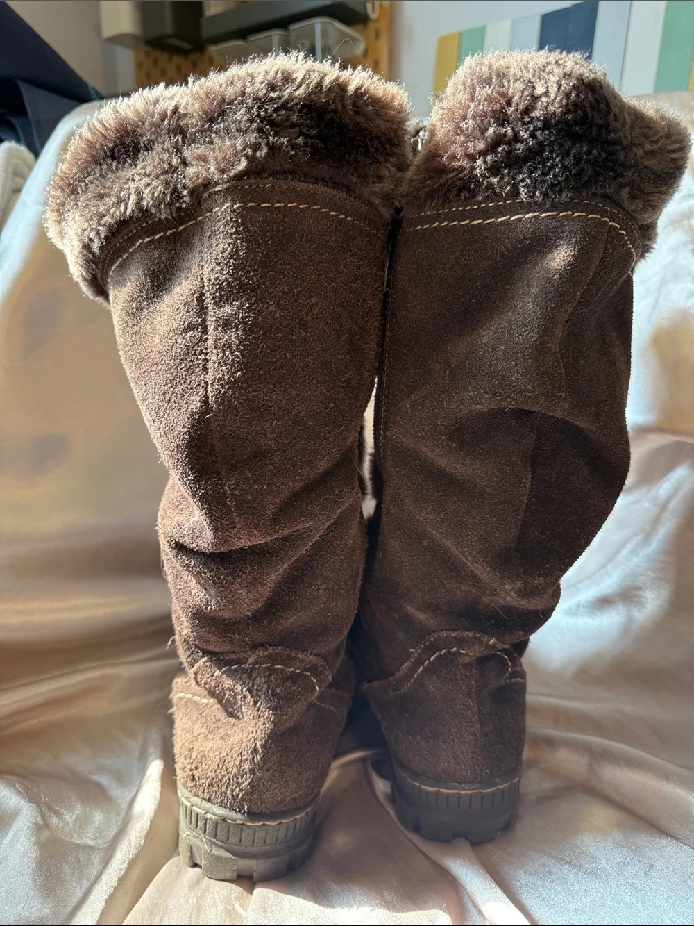 Women's Brown Suede Faux-Fur  Lace-Up Winter Boots (and zip)